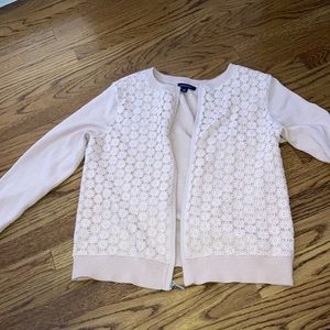 Lands end pink flower sweater size M never to gently used